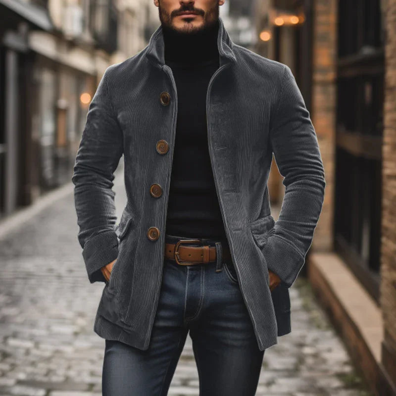 Herenjack in tailored fit met hoge kraag en ribstructuur
