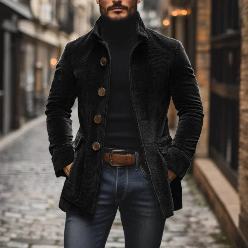 Herenjack in tailored fit met hoge kraag en ribstructuur