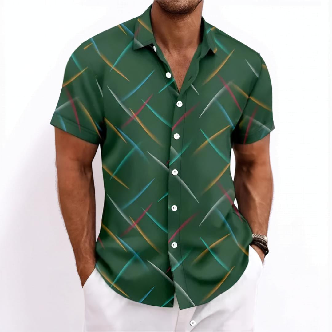 Herenoverhemd met korte mouwen, geometrisch motief en knoopsluiting