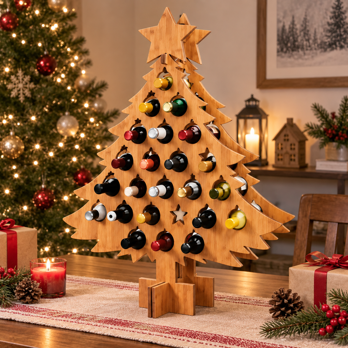 Houten adventskalender met 24 vakken voor het aftellen naar kerst - Herbruikbare kerstdecoratie