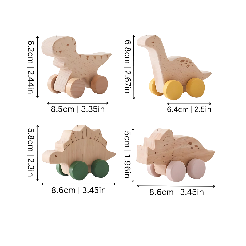 Houten Dinosaurus Rollende Auto Speelgoedset voor Kinderen
