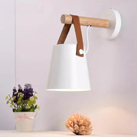 Houten en leren Scandinavische wandlamp | Hangende nachtkastlamp
