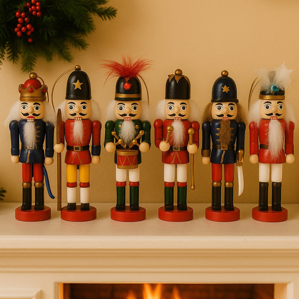 Houten notenkrakerfiguren – 12,5 cm, set van 6 stuks