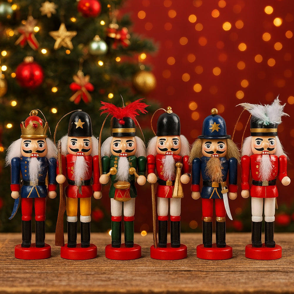 Houten notenkrakerfiguren – 12,5 cm, set van 6 stuks