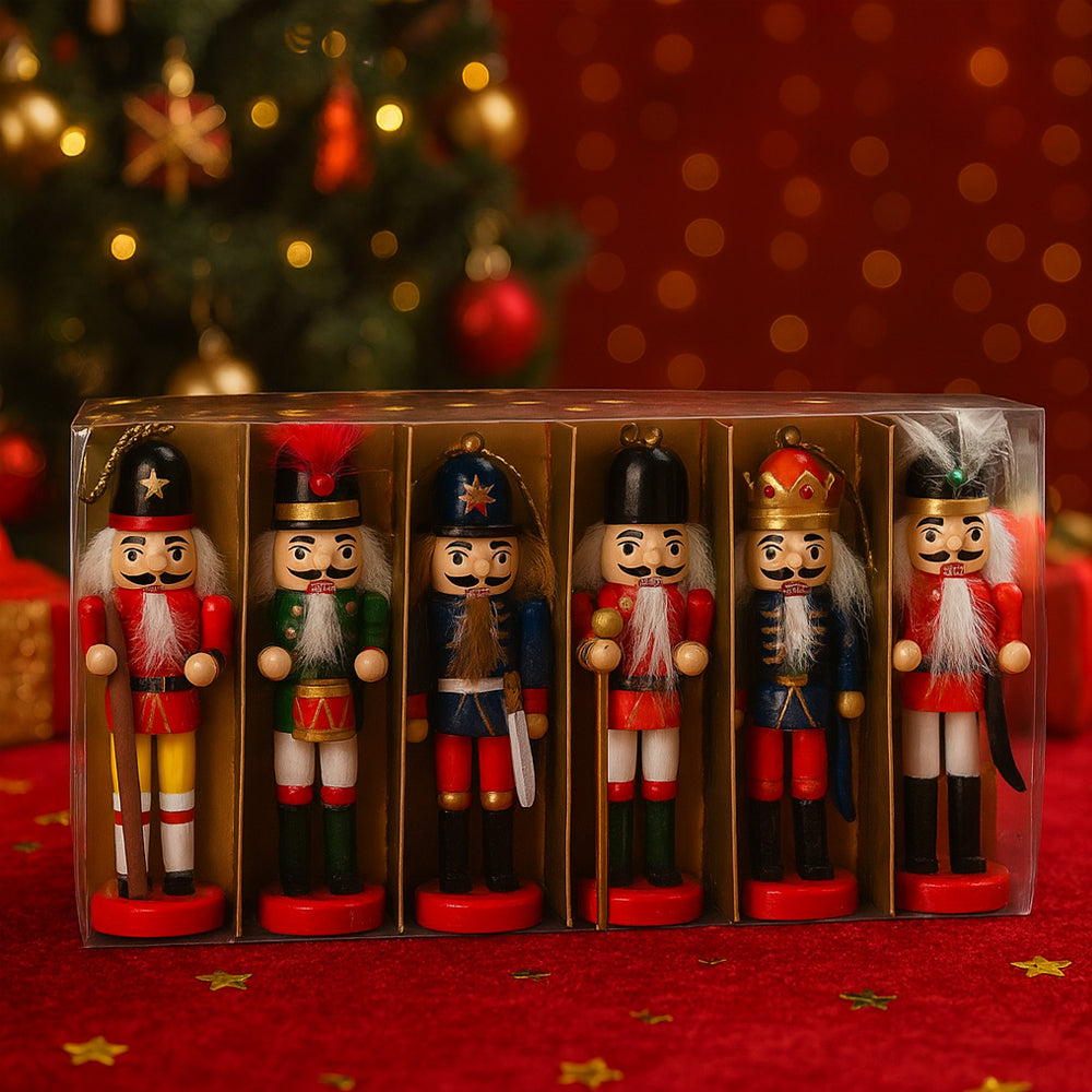 Houten notenkrakerfiguren – 12,5 cm, set van 6 stuks