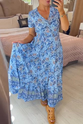 Jurk met bloemenprint en V-hals