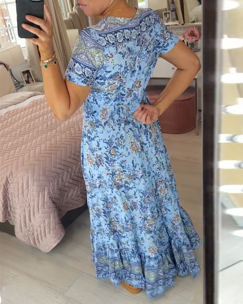 Jurk met bloemenprint en V-hals