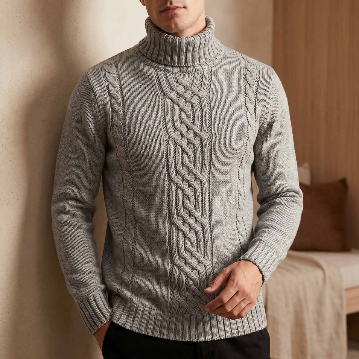 Katoenen gebreide kabeltrui voor heren | Warme casual winterpullover