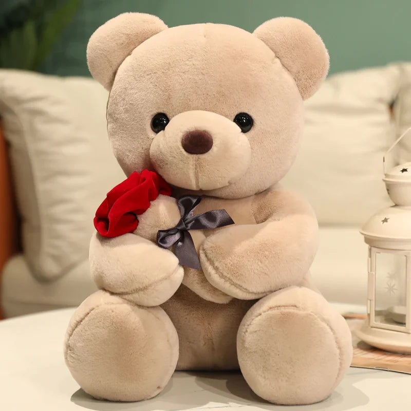 Kawaii pluche beer met roos – Schattig cadeau voor Valentijnsdag, zachte pluche beer, ideaal als decoratie