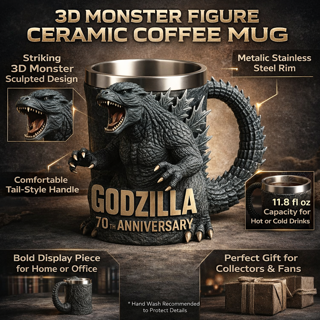 Keramische 3D-koffiemok met monsterfiguur