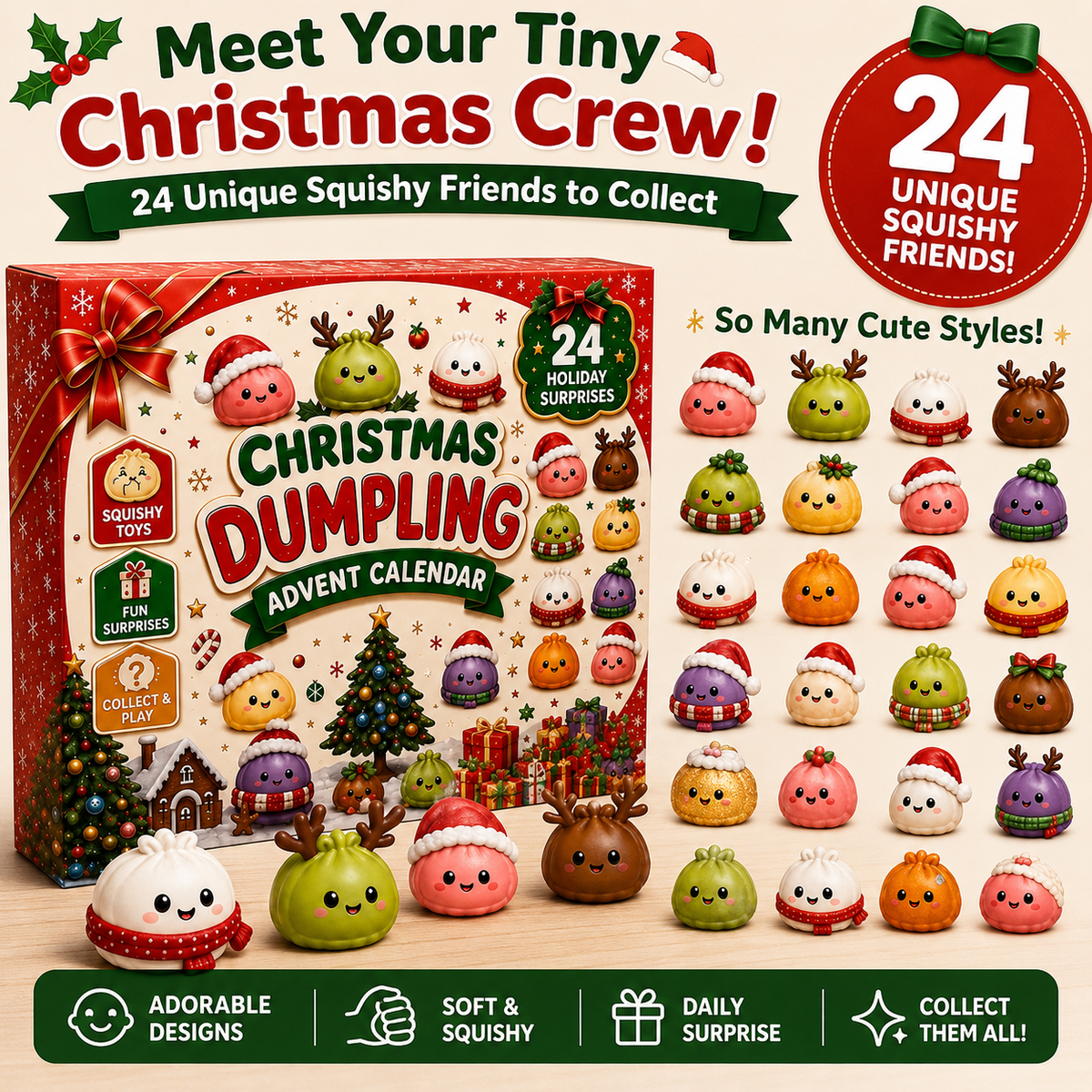 Kerst adventskalender met 24 mini-squishies