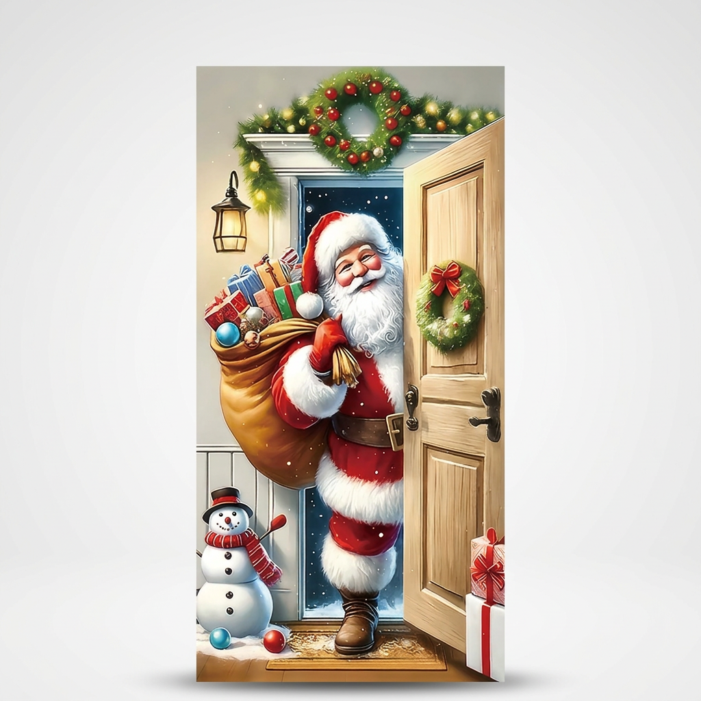 Kerstdeurbanner met kerstman en rendier