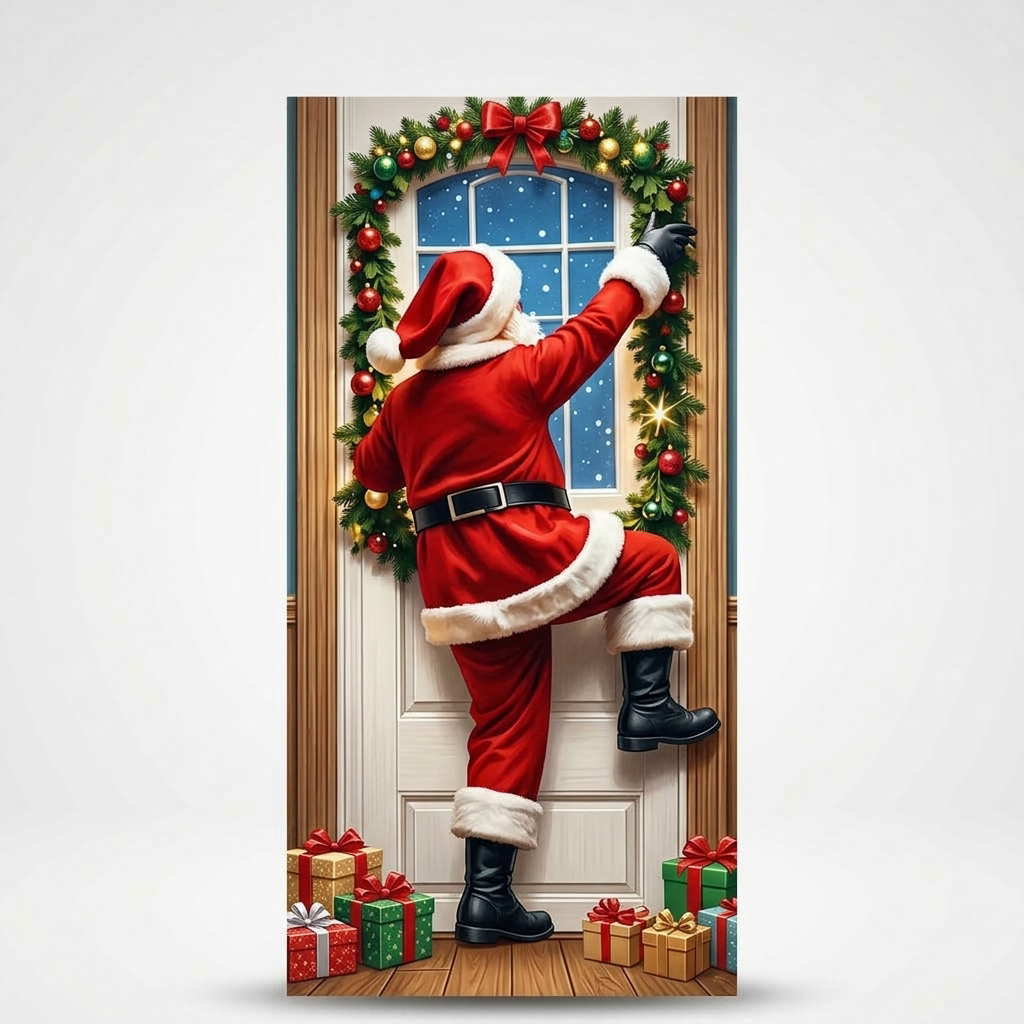 Kerstdeurbanner met kerstman en rendier