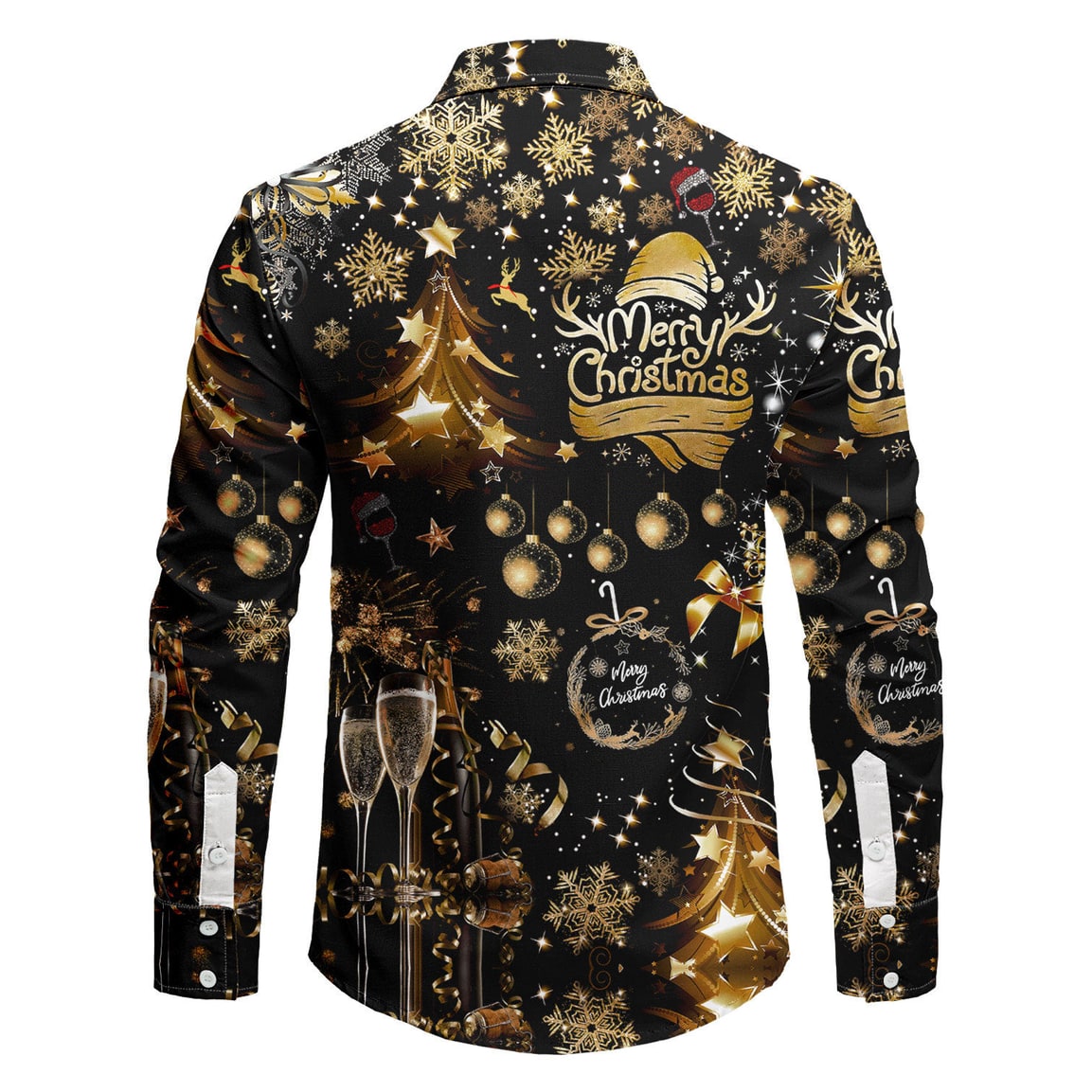 Kerstoverhemd voor heren met witte knoopsluiting, klassieke kraag en grappige feestdagenprint