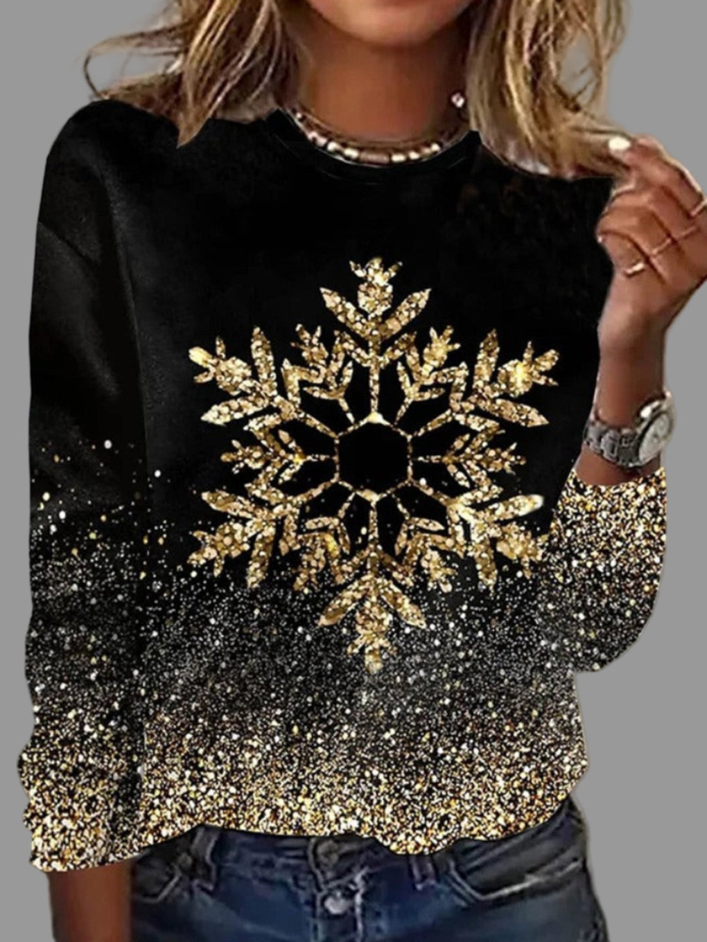 Kerstshirt voor dames met ronde hals en lange mouwen