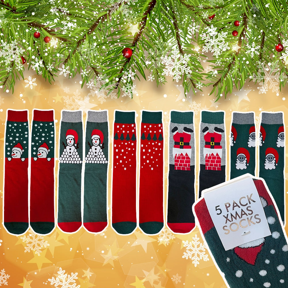 Kerstsokken - 5 paar in verschillende motieven en kleuren