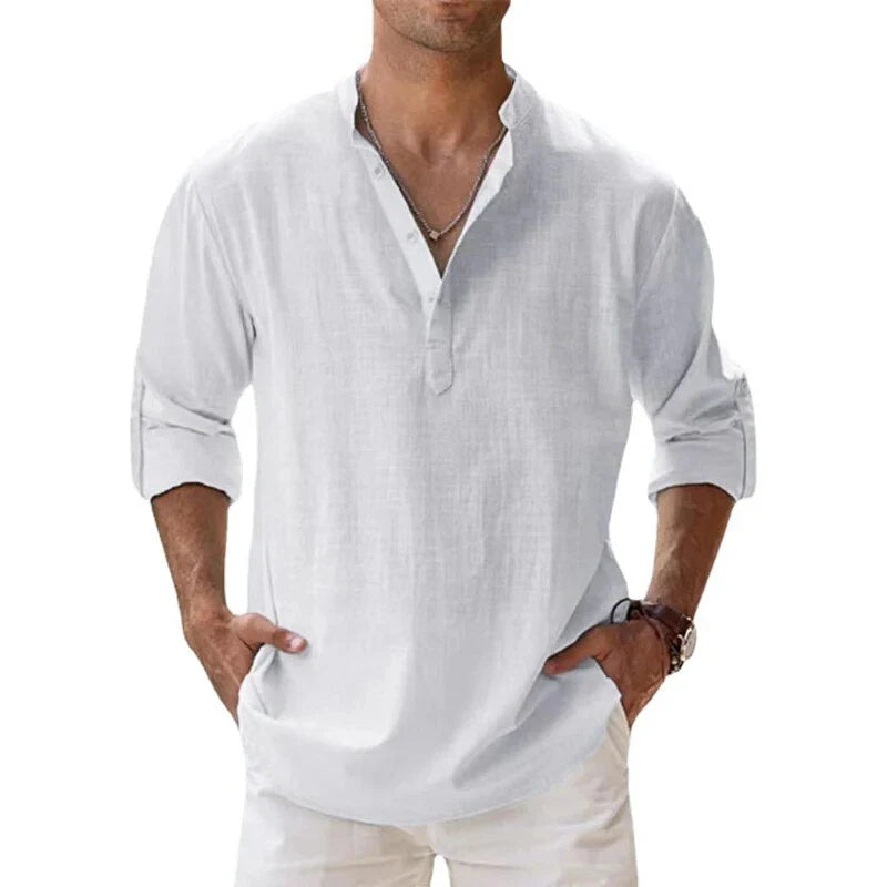 Klassiek herenpoloshirt met lange mouwen en opstaande kraag