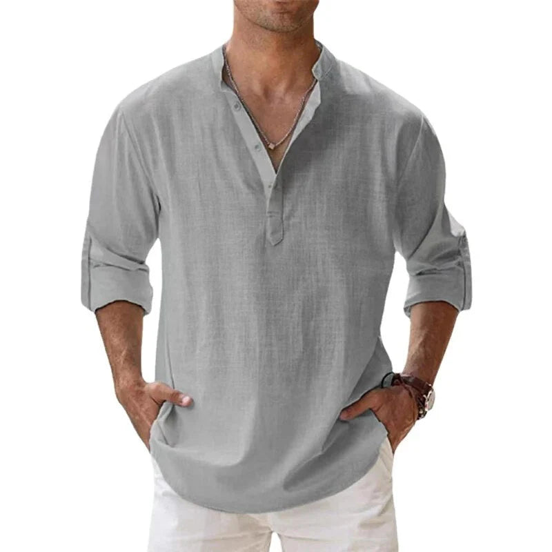 Klassiek herenpoloshirt met lange mouwen en opstaande kraag