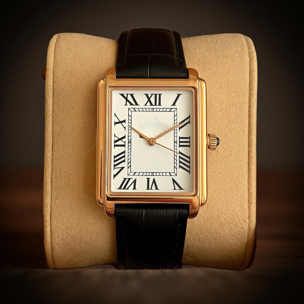 Klassiek vierkant analoog herenhorloge in retrostijl
