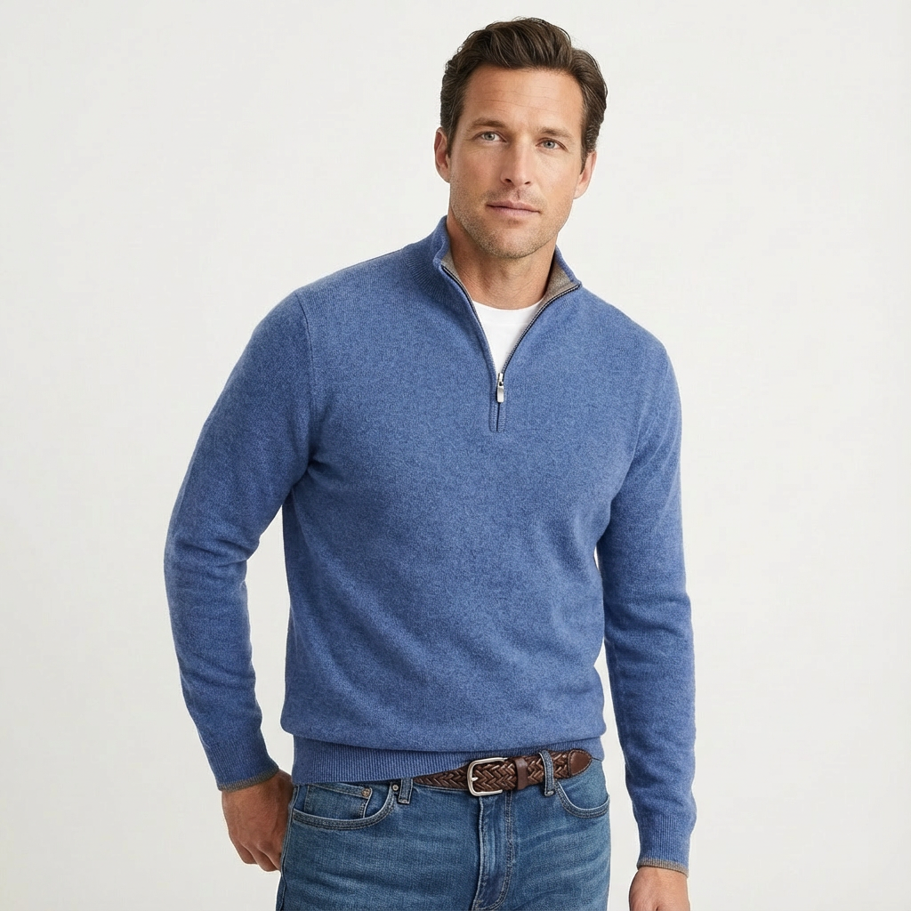 Klassieke heren trui met korte ritssluiting – Veelzijdige smart-casual pullover