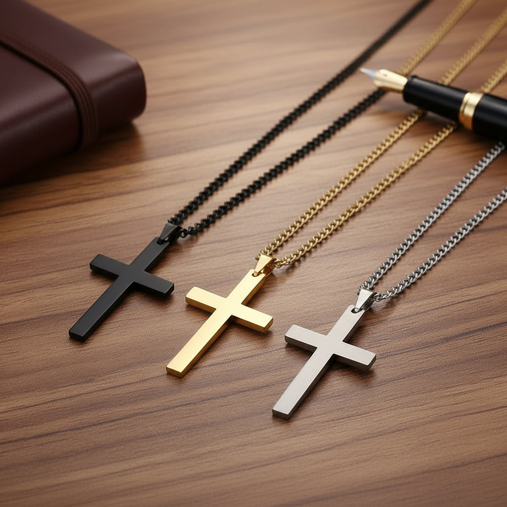 Klassieke herenketting met kruishanger van roestvrij staal