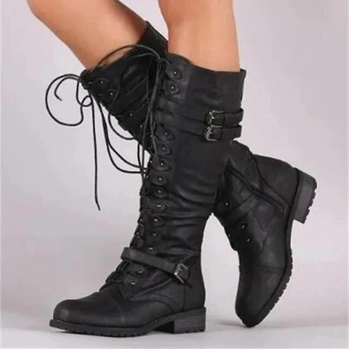 Kniehoge retro veterlaarzen voor dames