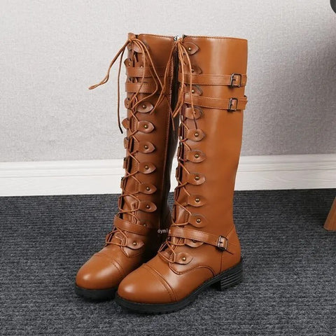 Kniehoge retro veterlaarzen voor dames