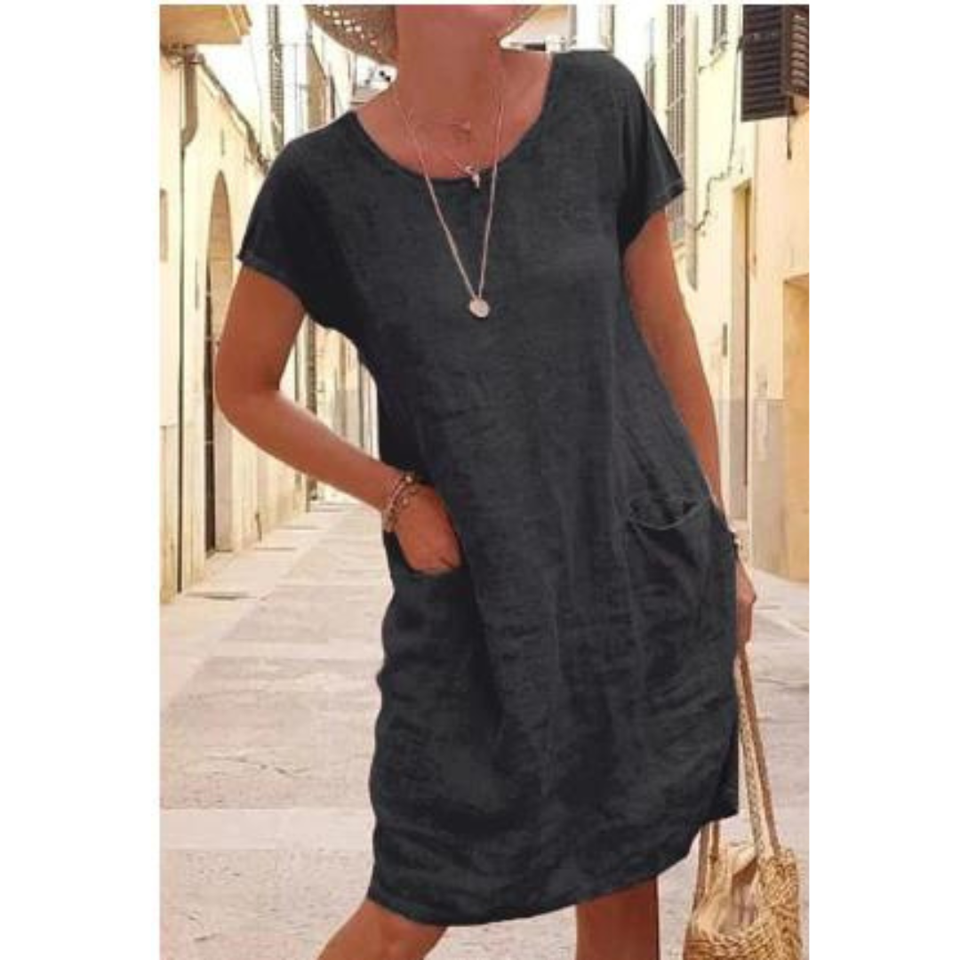 Knielange casual jurk voor dames met zakken