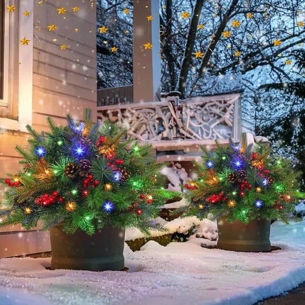 Kunstkerststuk voor bloempot met ledverlichting