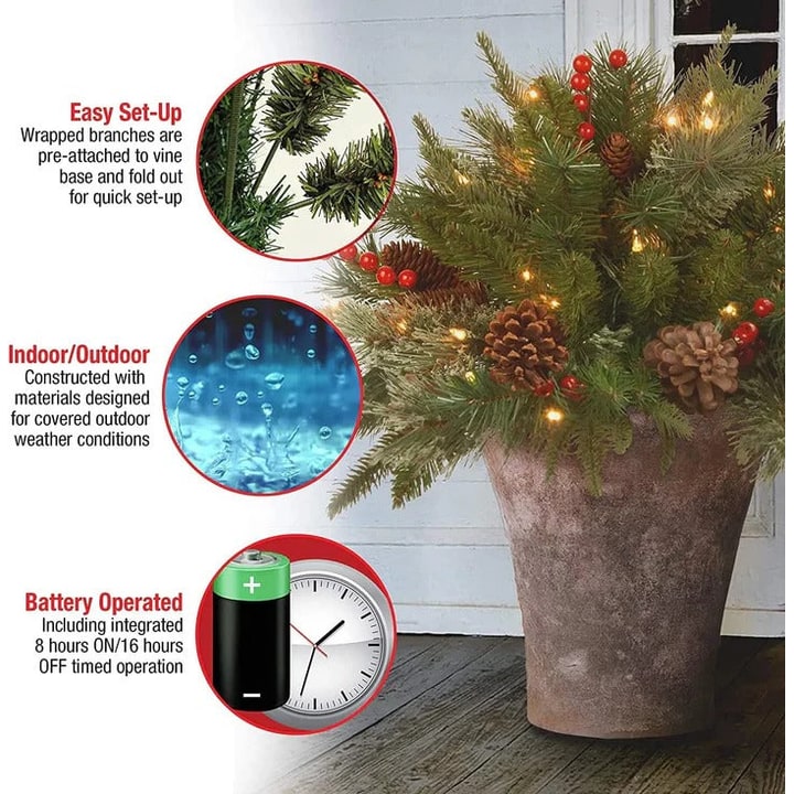 Kunstkerststuk voor bloempot met ledverlichting