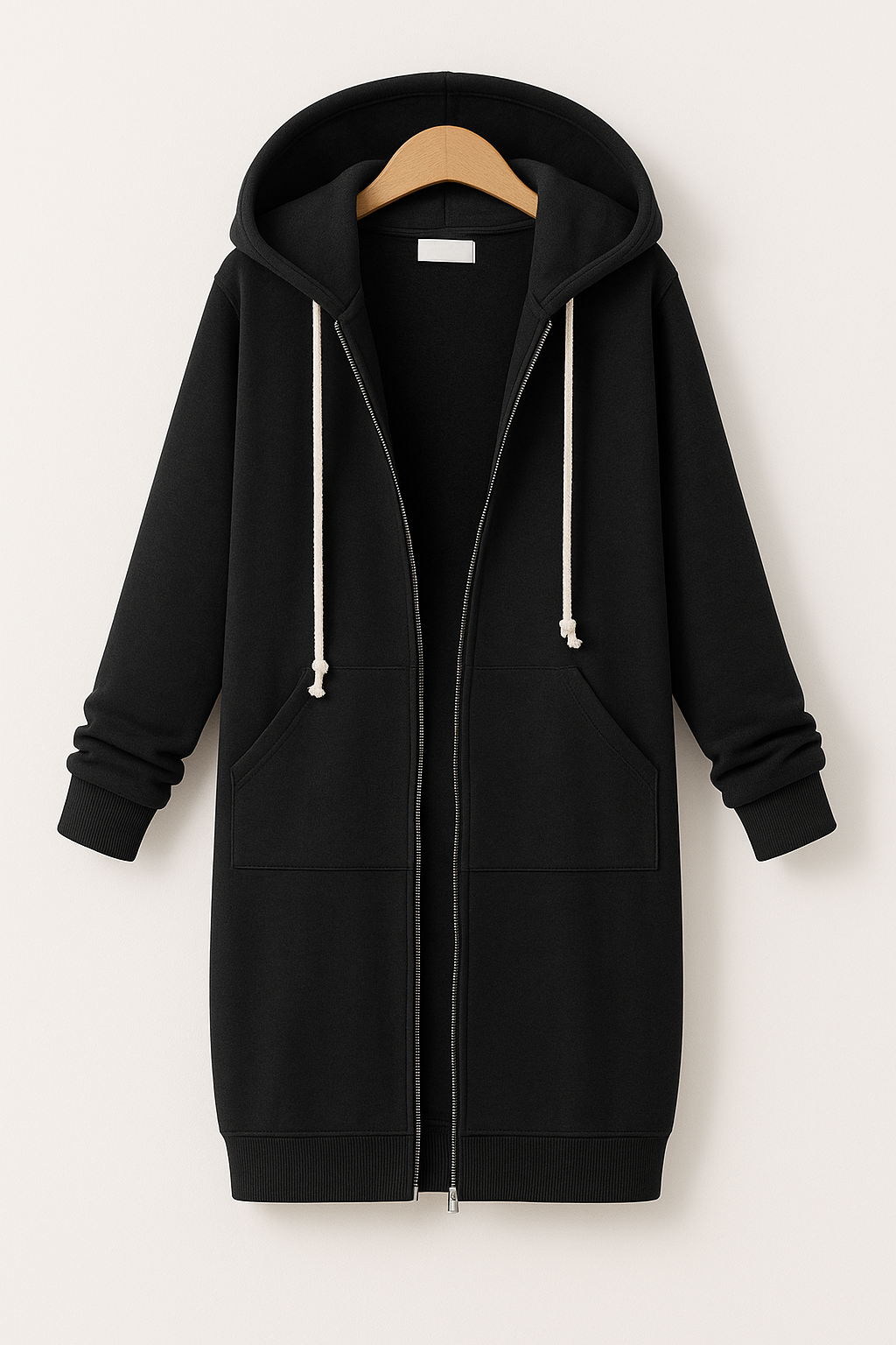 Lang sweatvest met capuchon en ritssluiting voor dames