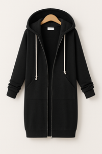 Lang sweatvest met capuchon en ritssluiting voor dames