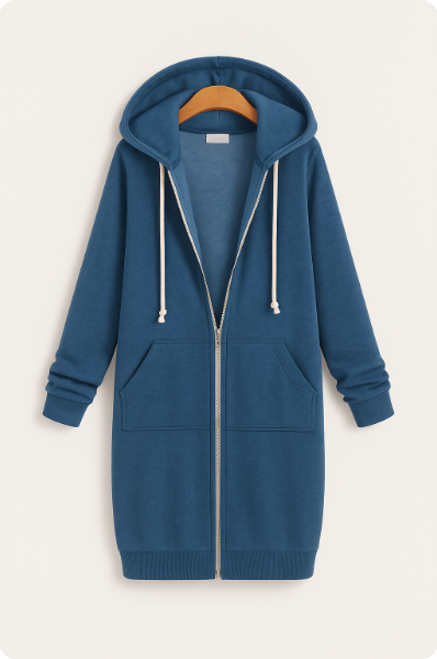 Lang sweatvest met capuchon en ritssluiting voor dames