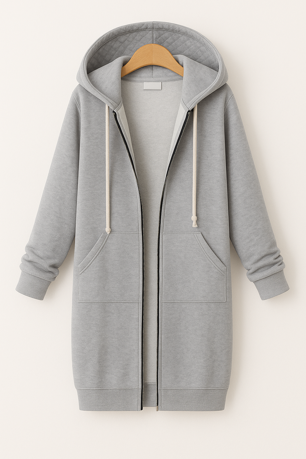 Lang sweatvest met capuchon en ritssluiting voor dames