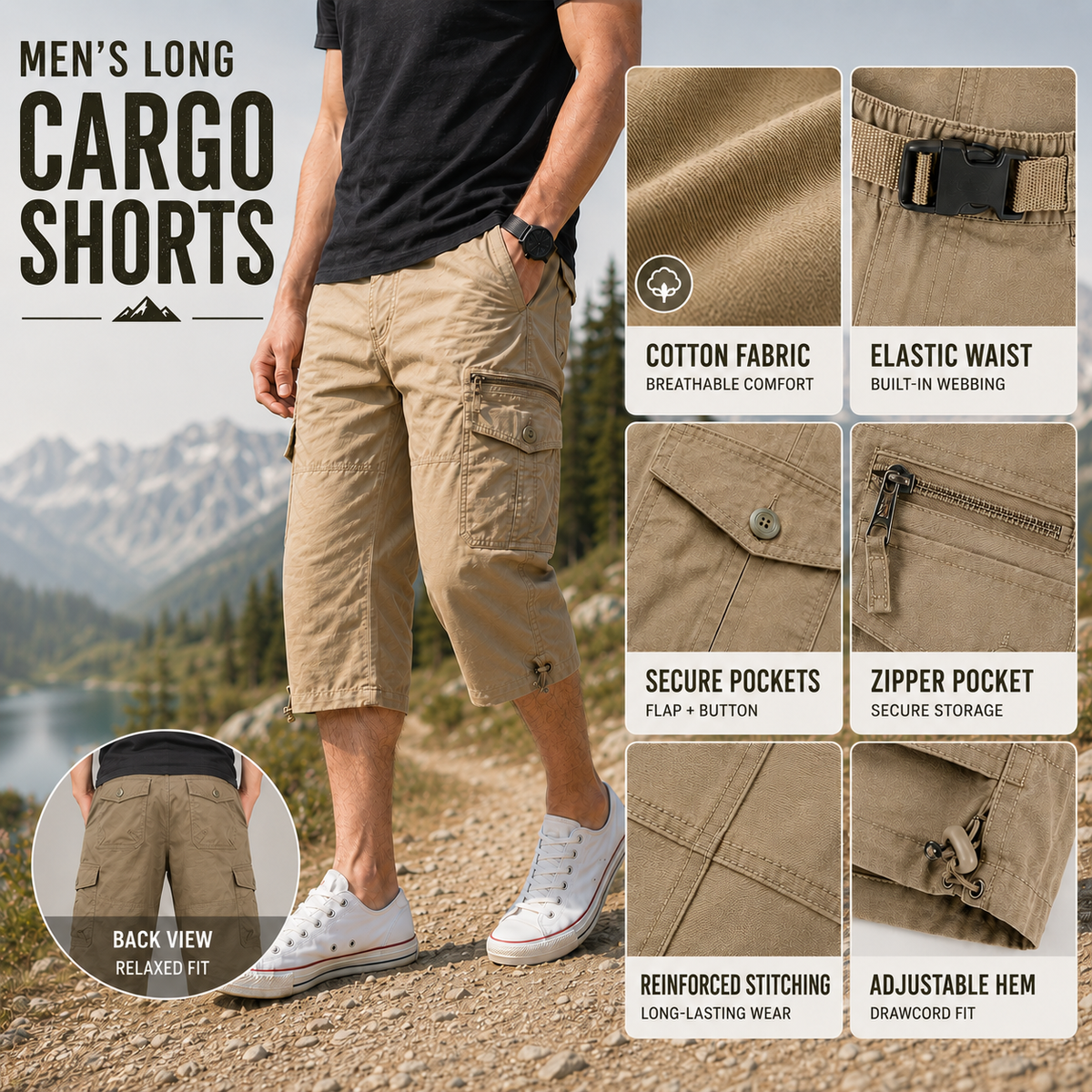 Lange cargoshorts