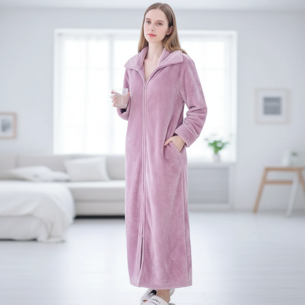 Lange ochtendjas met ritssluiting
