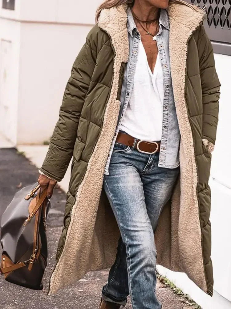 Lange Omkeerbare Fleece Mantel met Capuchon – Warm en Stijlvol voor de Winter