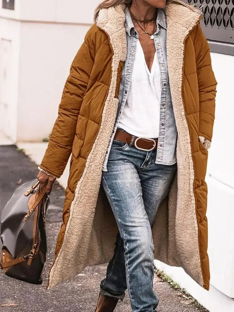 Lange Omkeerbare Fleece Mantel met Capuchon – Warm en Stijlvol voor de Winter