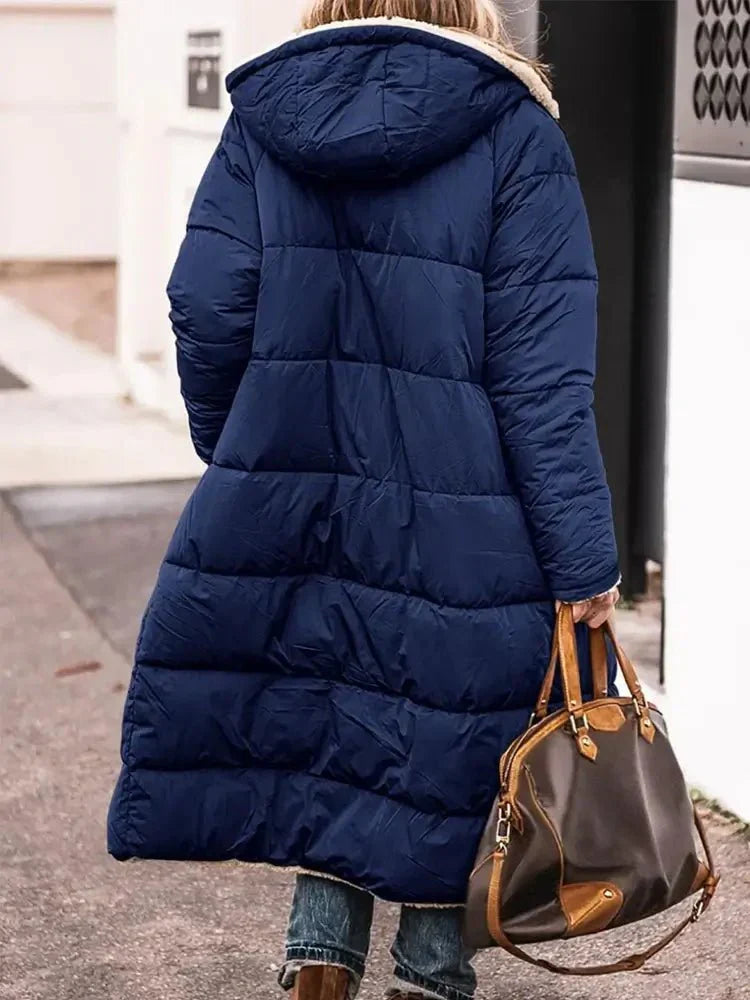 Lange Omkeerbare Fleece Mantel met Capuchon – Warm en Stijlvol voor de Winter