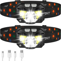 LED hoofdlamp – oplaadbaar, waterbestendig, met bewegingssensor | set van 2 stuks