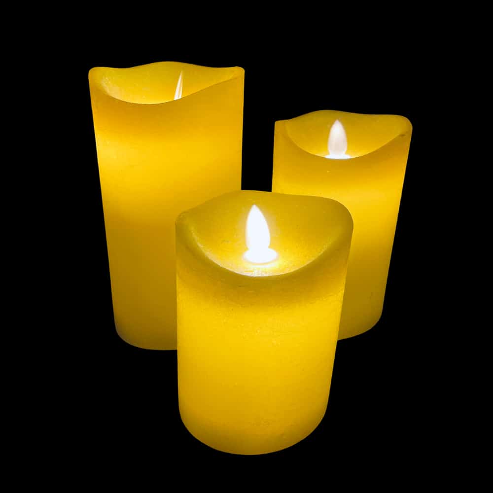 LED-stompkaarsen - Rustiek - 3-delig - 10/12,5/15 cm - met 3D-vlam - meerdere kleuren