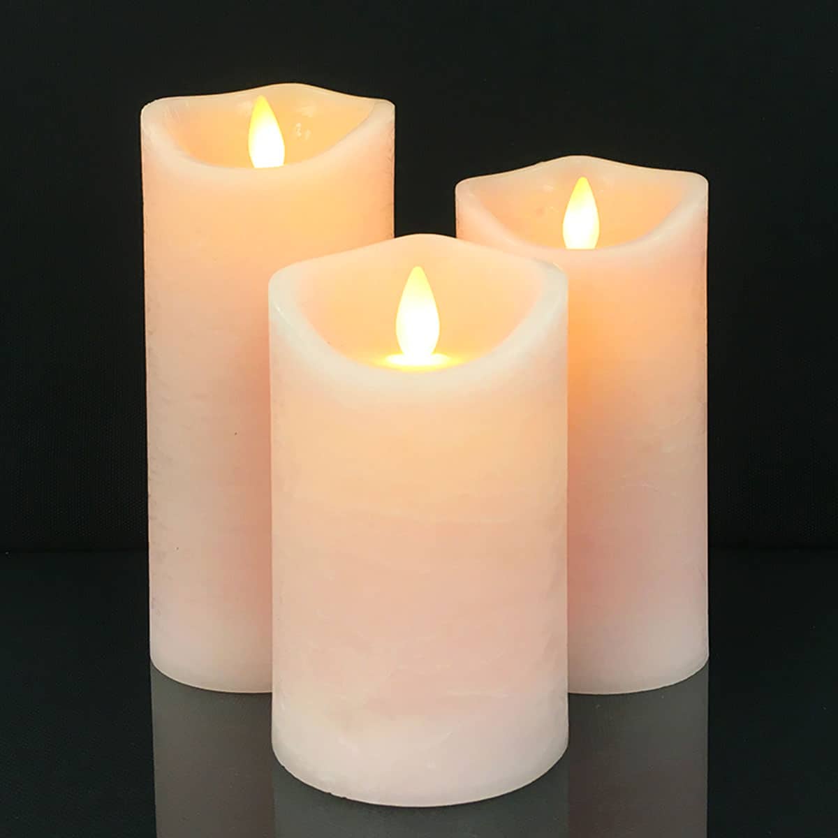 LED-stompkaarsen - Rustiek - 3-delig - 10/12,5/15 cm - met 3D-vlam - meerdere kleuren