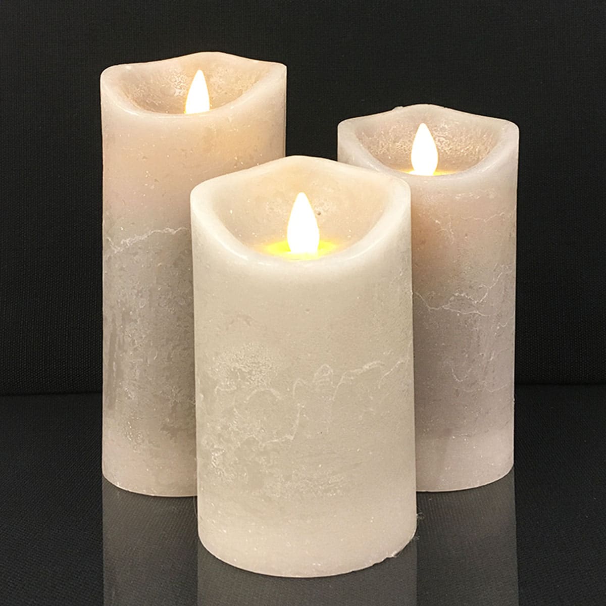 LED-stompkaarsen - Rustiek - 3-delig - 10/12,5/15 cm - met 3D-vlam - meerdere kleuren