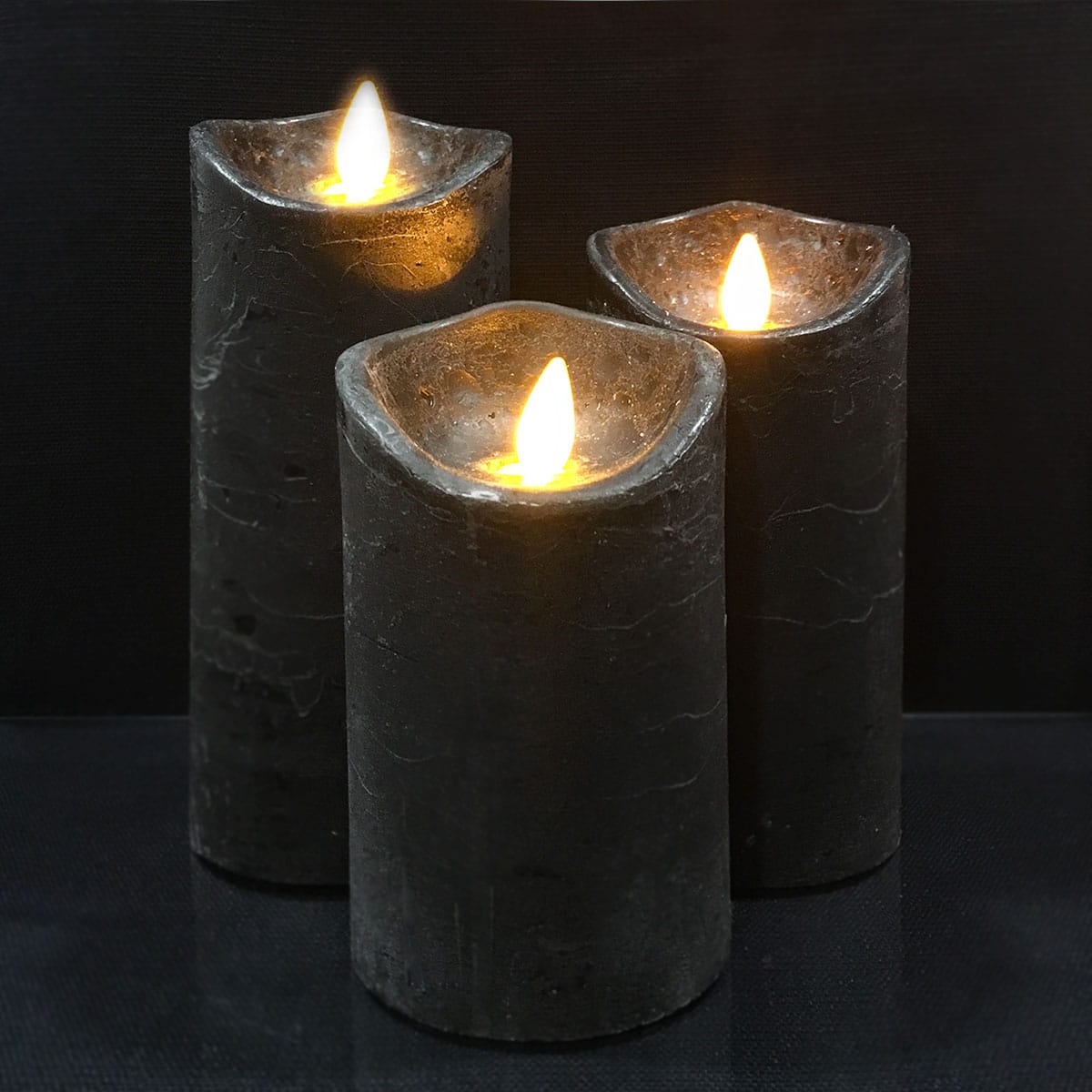 LED-stompkaarsen - Rustiek - 3-delig - 10/12,5/15 cm - met 3D-vlam - meerdere kleuren