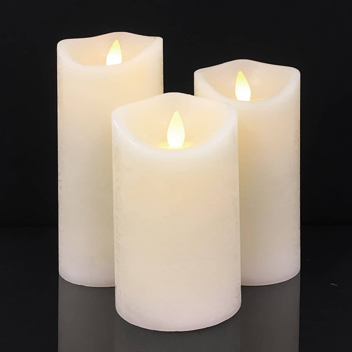 LED-stompkaarsen - Rustiek - 3-delig - 10/12,5/15 cm - met 3D-vlam - meerdere kleuren