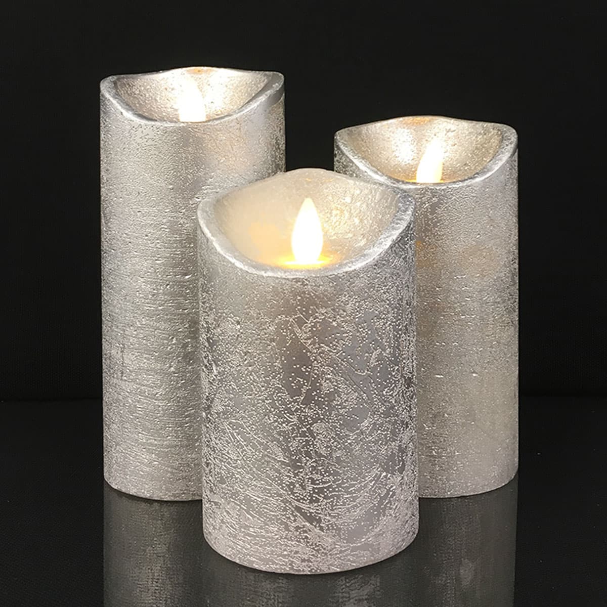 LED-stompkaarsen - Rustiek - 3-delig - 10/12,5/15 cm - met 3D-vlam - meerdere kleuren