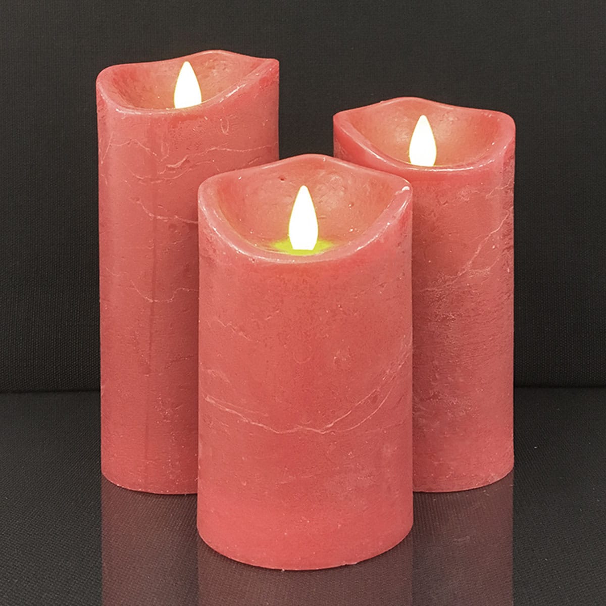 LED-stompkaarsen - Rustiek - 3-delig - 10/12,5/15 cm - met 3D-vlam - meerdere kleuren