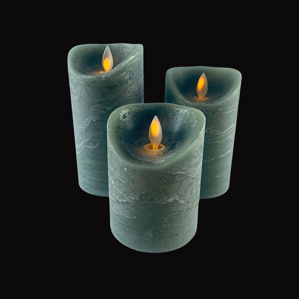 LED-stompkaarsen - Rustiek - 3-delig - 10/12,5/15 cm - met 3D-vlam - meerdere kleuren