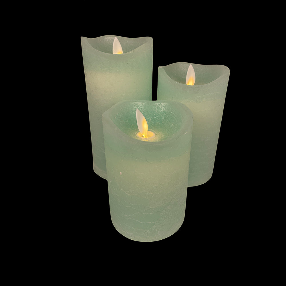 LED-stompkaarsen - Rustiek - 3-delig - 10/12,5/15 cm - met 3D-vlam - meerdere kleuren