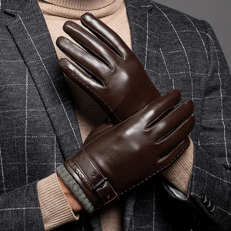 Leren herenhandschoenen met kasjmier voering